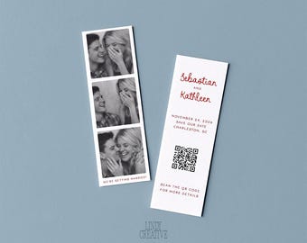 We’re Getting Married Save the Date Canva Template · Photo Strip Bookmark Design · Two Color Options · Editable with QR Code