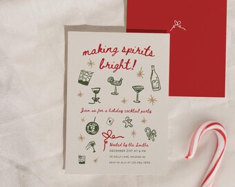 Christmas Cocktail Party Invitation: Hand-Drawn Holiday Design (Digital Download Canva Template)