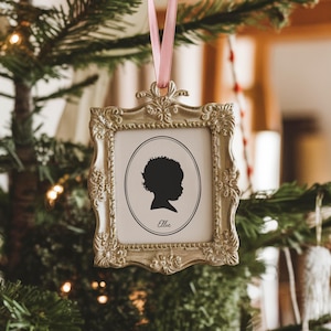 Unique Silhouette Portrait with Frame Detail and Name | Print at Home Gift | Christmas Family Keepsake | Child&#39;s Portrait Ornament | DIY