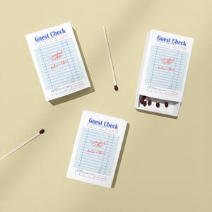 Editable Guest Check Matchbox Template | Wedding Favor Canva Retro Diner Theme Funny Custom Reception Apartment First Home