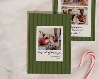 Neutral Green Holiday Postcard Template | Editable Canva Christmas Card | Printable Photo Holiday Card | Classic Christmas Template