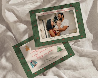 Hand-Painted Christmas Card Template: Whimsical Holiday Photo (Editable Canva, Printable Postcard)