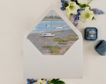 Coastal Marsh Wedding Envelope Liners: Printable DIY Templates (PDF Download)