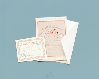 Over the Moon Baby Shower Printable Set – Neutral Gender Reveal Decor – Invite & Raffle ONLY