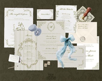 Vintage Wedding Invitation Template Set | Editable Canva Suite | Digital Download RSVP Menu Details Signage | Elegant Printable Invite