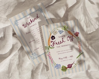Farmers Market Bachelorette Invitation Bundle: Editable Canva Template (Digital Download