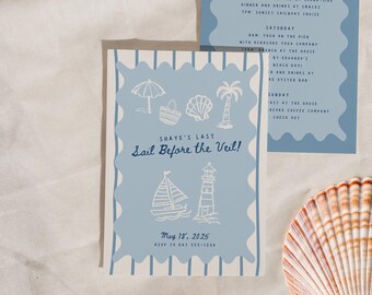 Nautical Bachelorette Itinerary Template: Coastal Sailboat Design (Canva Editable, Digital Download)