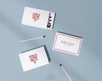 Girls Gone Mild Personalized Matchbox Favor: Bachelorette Party Gift, Gingham Bow (Canva Template Digital Download