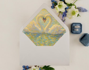 Swan Wedding Envelope Liners: Elegant DIY Stationery (PDF Download)