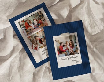 Navy Polaroid Christmas Card Template: Editable Canva Holiday Postcard (Digital Download)