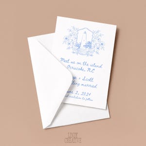 Réservez cette date pour phare dessiné à la main : modèle sur toile pour mariage côtier