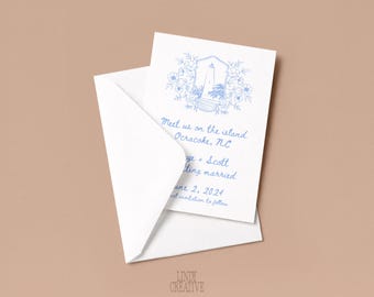 Hand-Drawn Lighthouse Save the Date: Coastal Wedding Canva Template