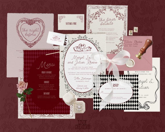 Swan Wedding Invitation Template Suite | Romantic Old Money Canva Download | Elegant Printable RSVP Menu Sign Bundle