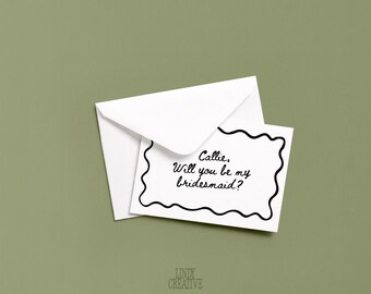 Bridesmaid Proposal Card: Wavy Edge Design, Editable Canva Template (Digital Download)