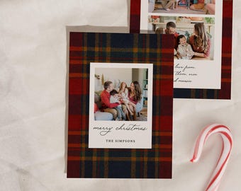 Plaid Christmas Polaroid Postcard Template | Editable Canva Holiday Card | Vintage Photo Christmas Card | Printable Ralph Lauren Christmas