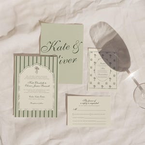Green Wedding Invitation Suite Editable Canva Templates | Garden Wedding Invitation, RSVP, Details Card | Sage Green Cream Digital Download