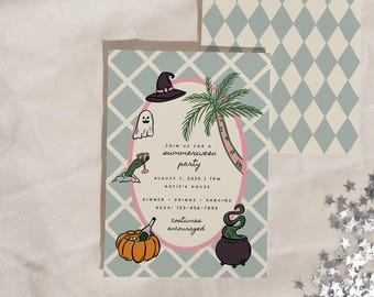 Summerween Party Printable Bundle: Retro Halloween Canva Template (Digital Download