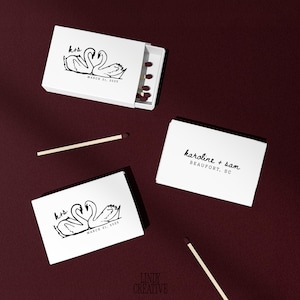 Lovebird Swans Matchbox Favor Template: Cottage Garden Wedding (Canva Digital Download)