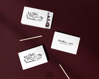 Lovebird Swans Matchbox Favor Template: Cottage Garden Wedding (Canva Digital Download)