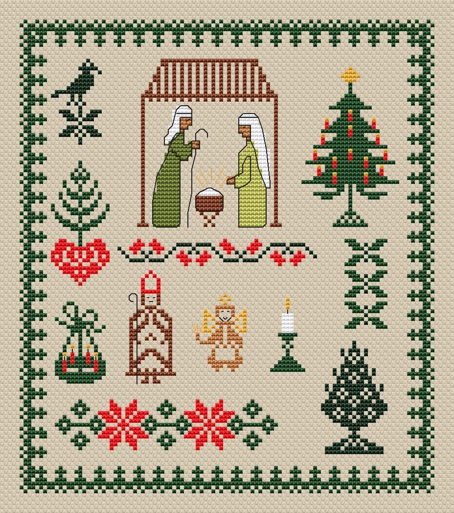 Christmas Sampler Cross Stitch Pattern Simple Easy Primitive Pattern ...