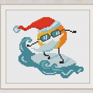 Christmas New Year Tangerine Cross Stitch Pattern Orange Santa Sea Surfing Fruits Funny Simple Easy Pattern Printable PDF Instant Download