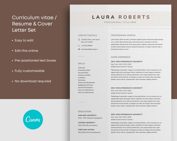 Professional Minimal Resume and Cover Letter Template for Canva ...