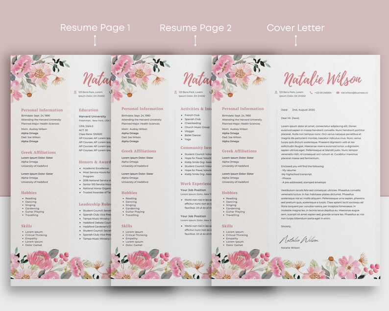 floral-sorority-resume-template-canva-sorority-application-etsy