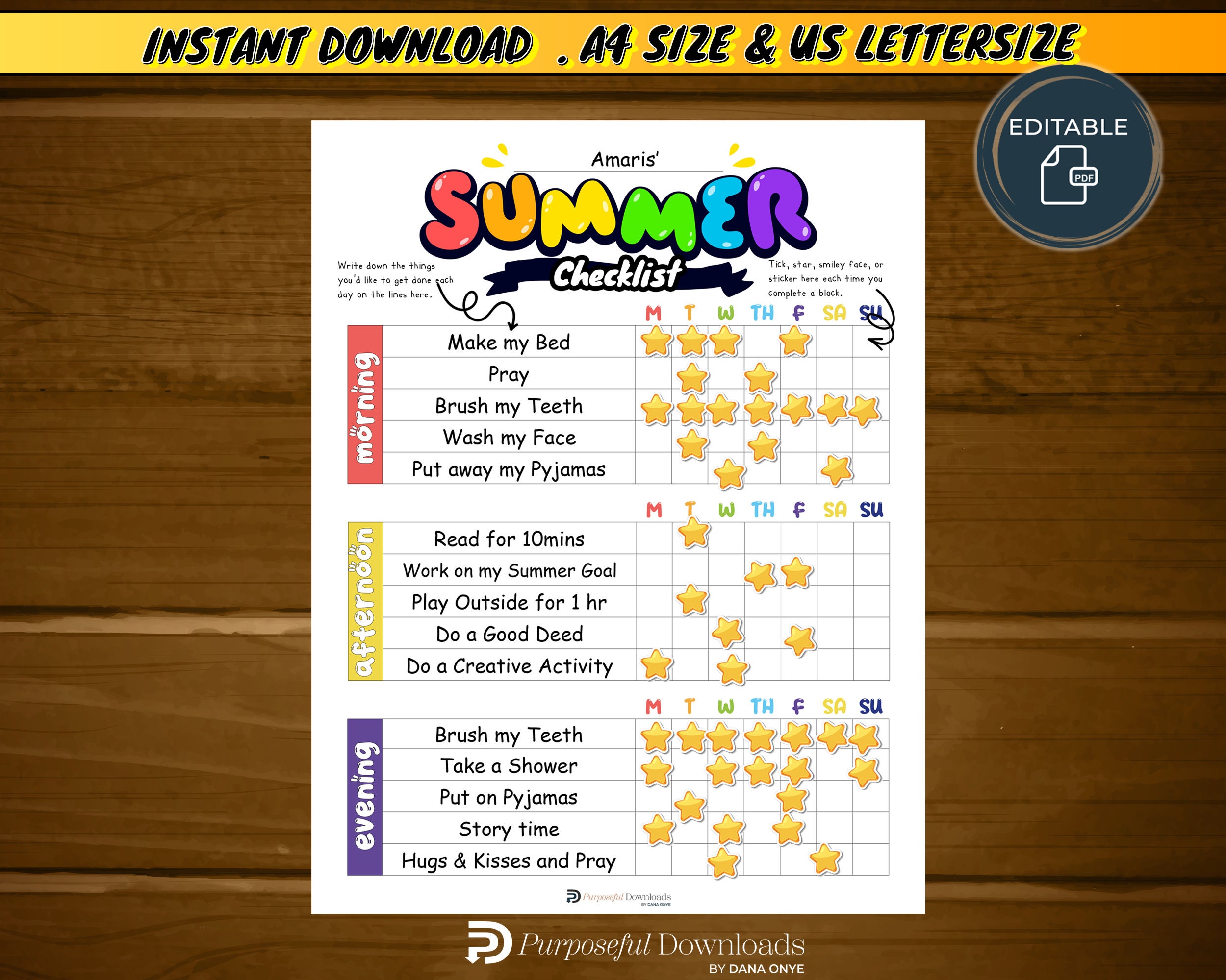 Summer Daily Checklist for Kids Summer Calendar Summer - Etsy