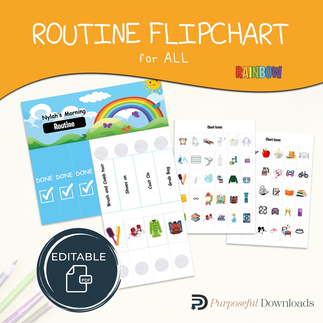 Rainbow Theme Routine Flipchart for ALL EDITABLE Etsy