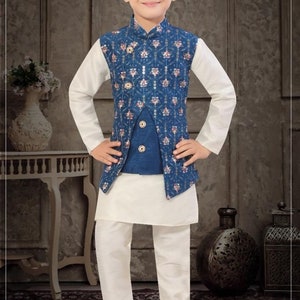 WHITE SHERWANI SET with designer blue overcoat
