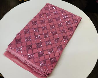 Pink Chiffon Saree with Geometric Sequin Embellishments