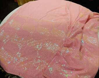 Enchanting Pink Chiffon Saree with Iridescent Sequin Embellishments