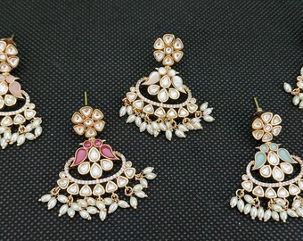 PARROT KUNDAN EARRINGS with pearls