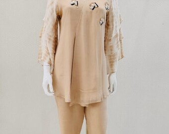 PEACH KURTI SET with ruffle sleeves