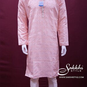 Light pink self design kurta with pyjama