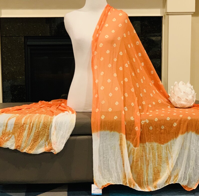 Orange and White Tie and Dye DupattaScarf