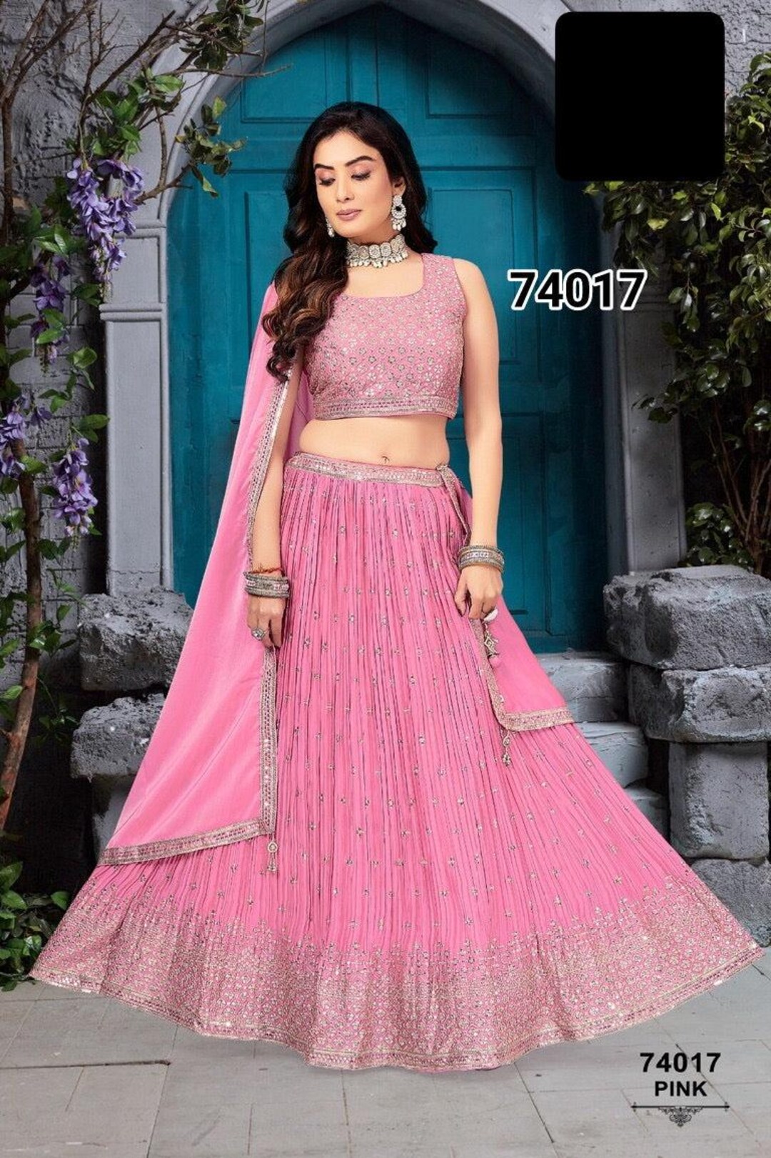 Baby pink maharani floral embroidery lehenga set -buy main image 1
