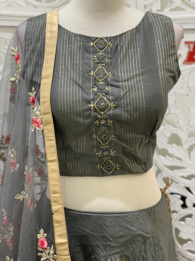 Grey and Gold Lehenga Choli