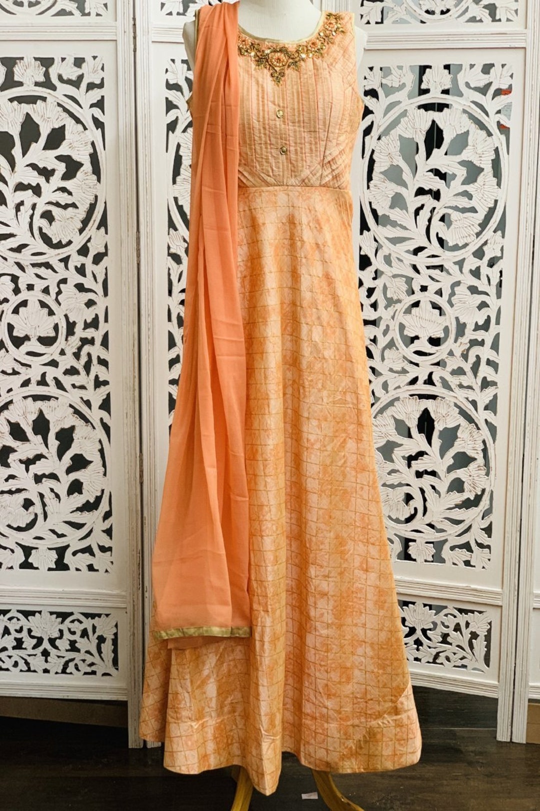 Peach Designer Readymade Anarkali Suit With Heavy Thread Embroidery Work
