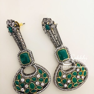 CZ Stones and Gem Stones Black Rhodium Drop Earrings