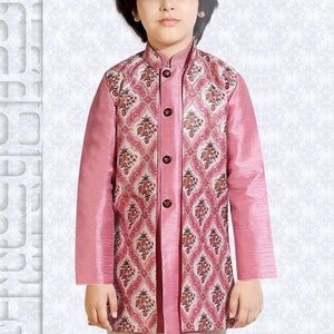 MAGENTA PINK SHERWANI set with designer overcoat