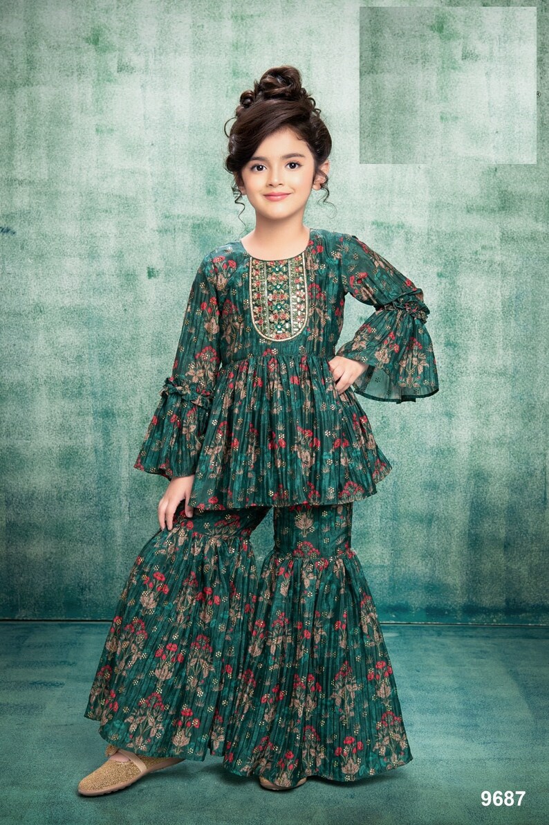 Magenta Printed Rayon Flared Gharara