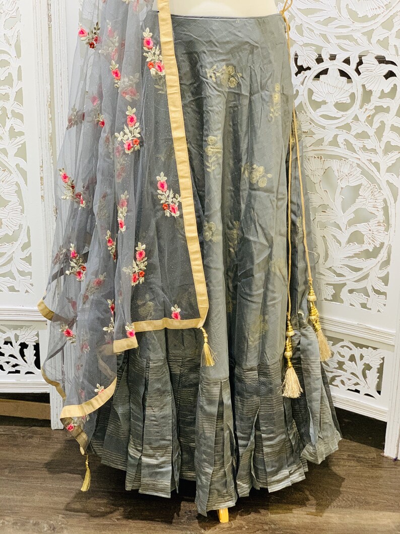 Grey and Gold Lehenga Choli