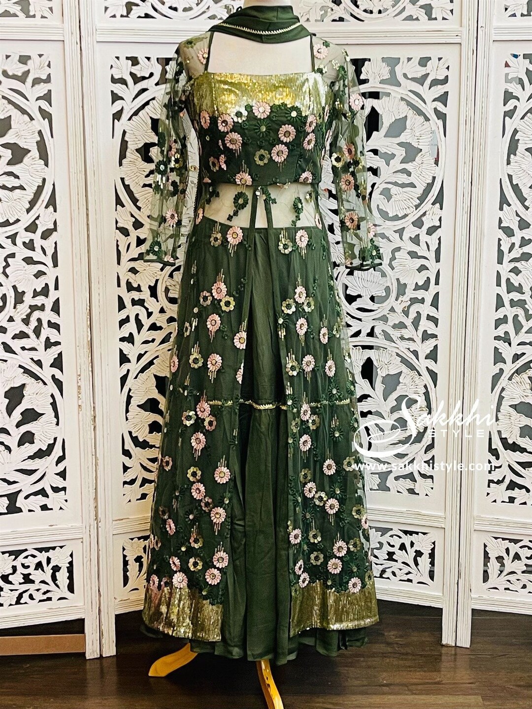 Green Embroidered Silk Anarkali Suit Set