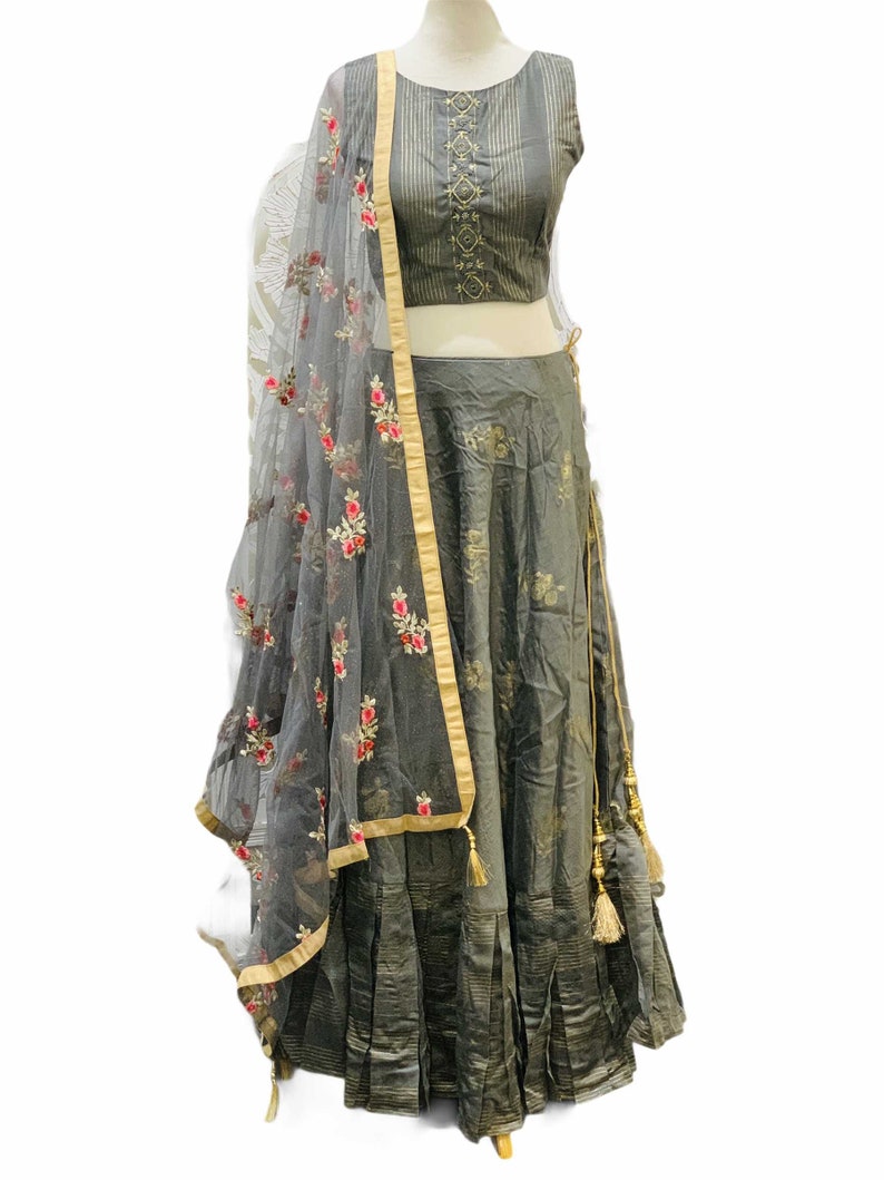 Grey and Gold Lehenga Choli