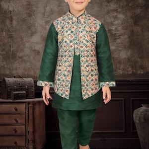 PLAIN GREEN SHERWANI set with designer overcoat