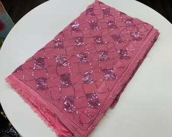 Charming Pink Chiffon Saree with Geometric Sequin Embellishments