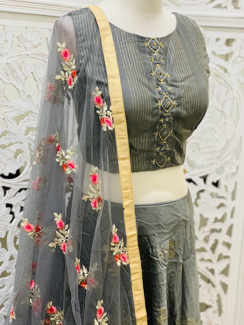 Grey and Gold Lehenga Choli