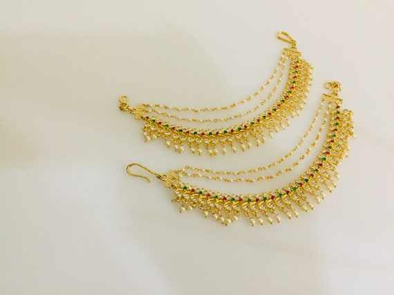 Traditional One Gram Gold Earrings in Uncuts, Cabochon Rubies, Emeralds and  Pearls. South Indian Chandbalis. Temple Earrings. Kemp Earrings. - Etsy