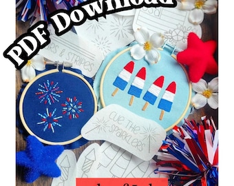 4th of July Embroidery Pattern // PDF Pattern // Hand Embroidery // Stitching // Stick & Stitch // Independence Day // Fireworks // USA